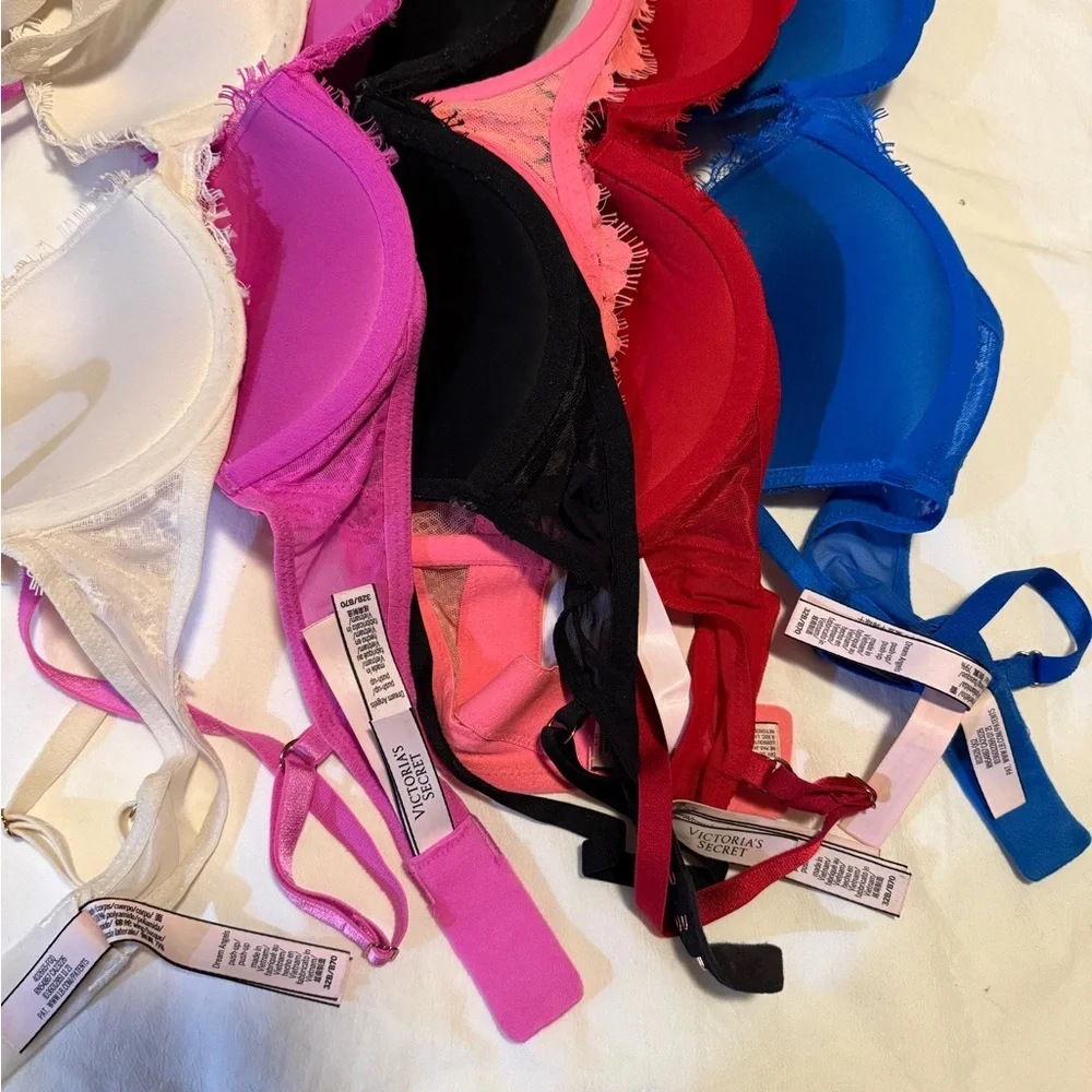 Victoria's Secret Lace Push-Up Bra Set in Fuchsia, White, Pink, Black, Red, Blue - Picture 3 of 6